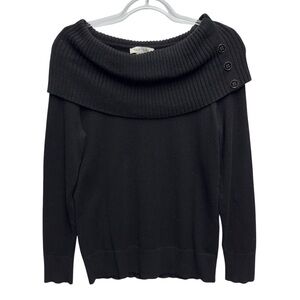 WHBM Wool Cotton Rayon Silky Rib Knit Off Shoulder Sweater